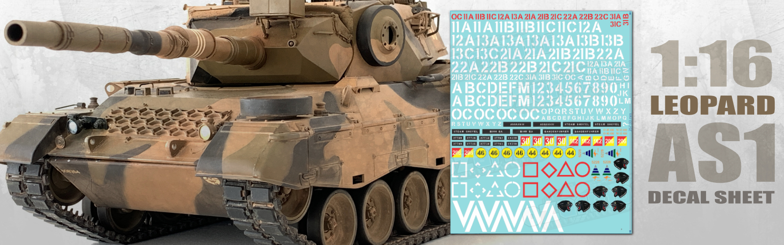 Australian Army (ADF) 1/16 Leopard AS1 Markings Size Waterslide Decal Sheet