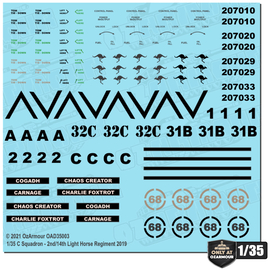 Decal Set For 1/35 Australian ADF M1A1 Abrams - C Squadron 2nd/14th Light Horse Regiment 2019 OAD35003