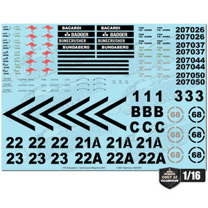 Waterslide Decal Set For 1/16 Australian ADF M1A1 Abrams - B Squadron 1st Armoured Regiment 2017 OAD1601