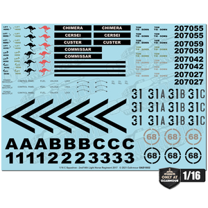 Waterslide Decal Set For 1/16 Australian ADF M1 Abrams - C Squadron 2nd/14th Light Horse Regiment 2017 OAD1602