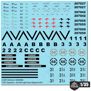 Waterslide Decal Set For 1/35 Australian ADF M1A1 Abrams - C Squadron 2nd/14th Light Horse Regiment 2017