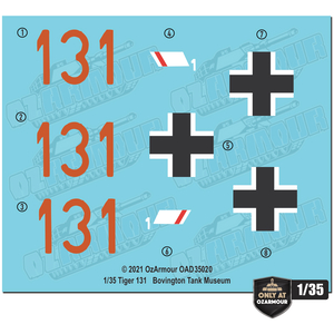 Waterslide Decal Set For 1/16 German Tiger I '131' Bovington Tank Museum OAD35020