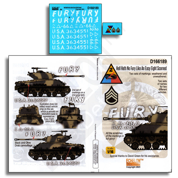 Echelon 1/16 'Fury' Sherman Easy Eight Decal Set