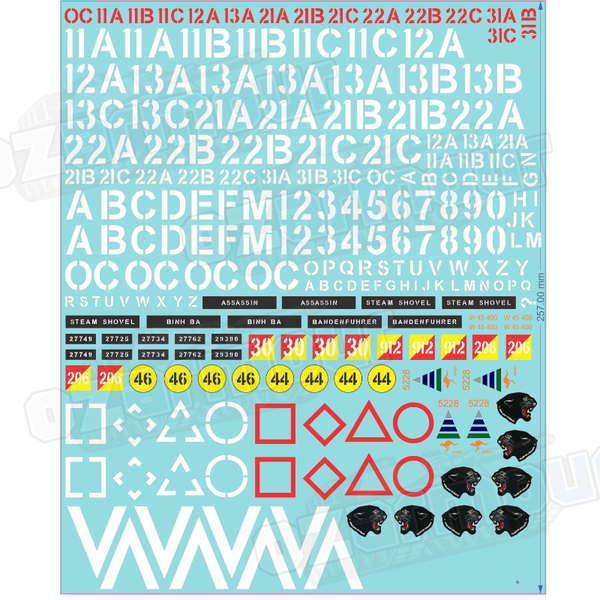 Australian Army (ADF) 1/16 Leopard AS1 Markings A4 Size Waterslide Decal Sheet MAD625