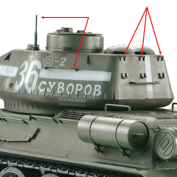 Replacement turret detal set with metal rails for the Taigen 1/16 T34/85 RC Tank TAG120824
