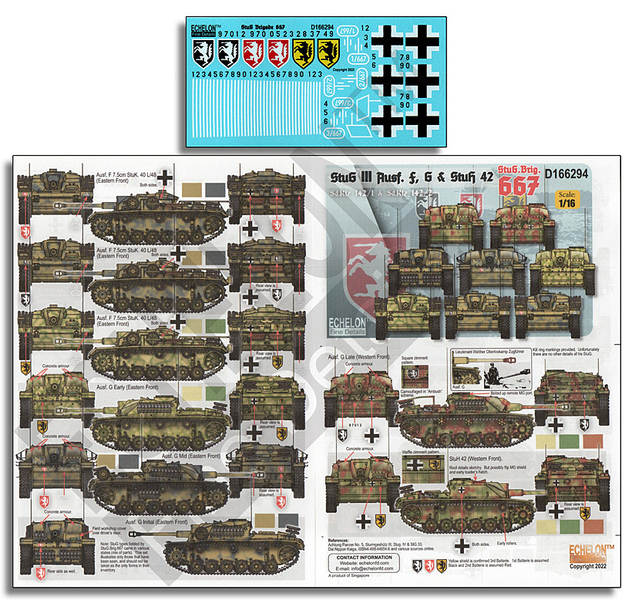 Echelon 1/16 StuG III Ausf. F, G & StuH 42 of StuG. Brig. 667 Decal Set D166294